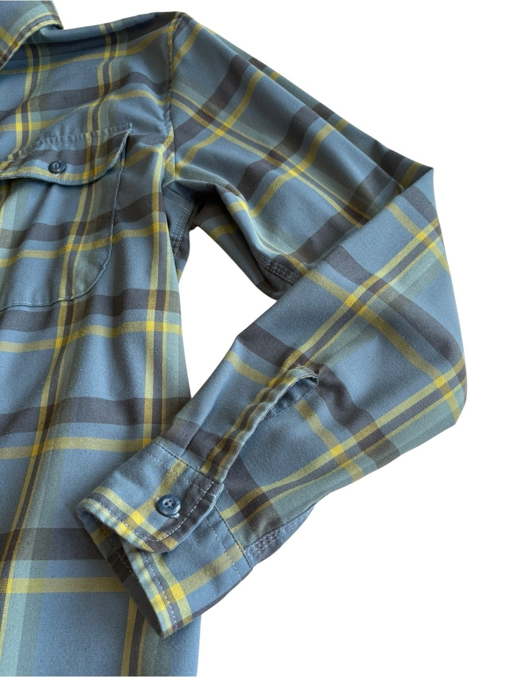 Mountain Hardwear Plaid Button Up Shirt XL Blue Stretch Outdoor - Picture 3 of 12